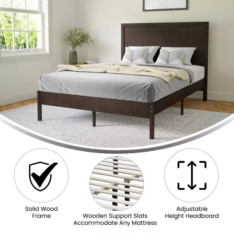 Emma and Oliver Classic Wooden Platform Bed with Headboard