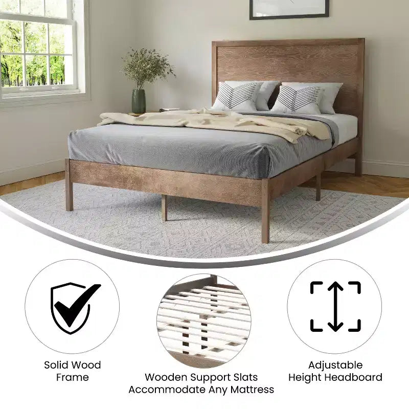 Emma and Oliver Classic Wooden Platform Bed with Headboard