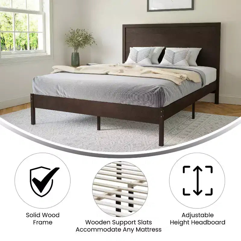 Emma and Oliver Classic Wooden Platform Bed with Headboard
