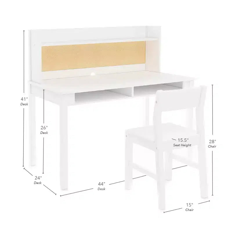 Martha Stewart Kids' Desk with Hutch and Chair Set - Kids Desk with Storage Shelf and Corkboard, Kids Bedroom Crafting Table for Boys and Girls