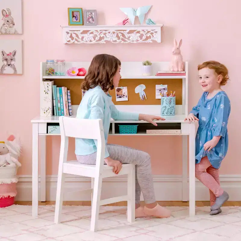 Martha Stewart Kids' Desk with Hutch and Chair Set - Kids Desk with Storage Shelf and Corkboard, Kids Bedroom Crafting Table for Boys and Girls