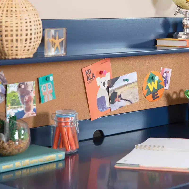Martha Stewart Kids' Desk with Hutch and Chair Set - Kids Desk with Storage Shelf and Corkboard, Kids Bedroom Crafting Table for Boys and Girls