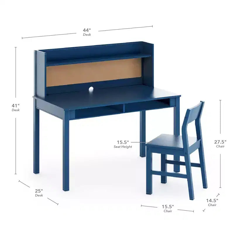 Martha Stewart Kids' Desk with Hutch and Chair Set - Kids Desk with Storage Shelf and Corkboard, Kids Bedroom Crafting Table for Boys and Girls