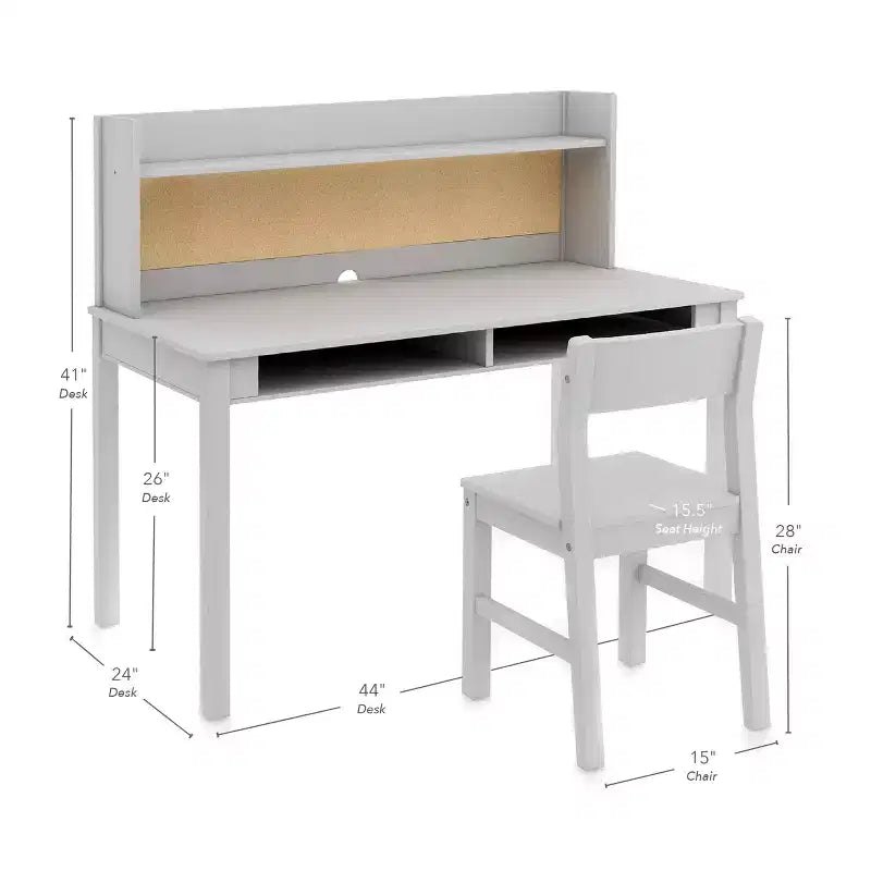 Martha Stewart Kids' Desk with Hutch and Chair Set - Kids Desk with Storage Shelf and Corkboard, Kids Bedroom Crafting Table for Boys and Girls