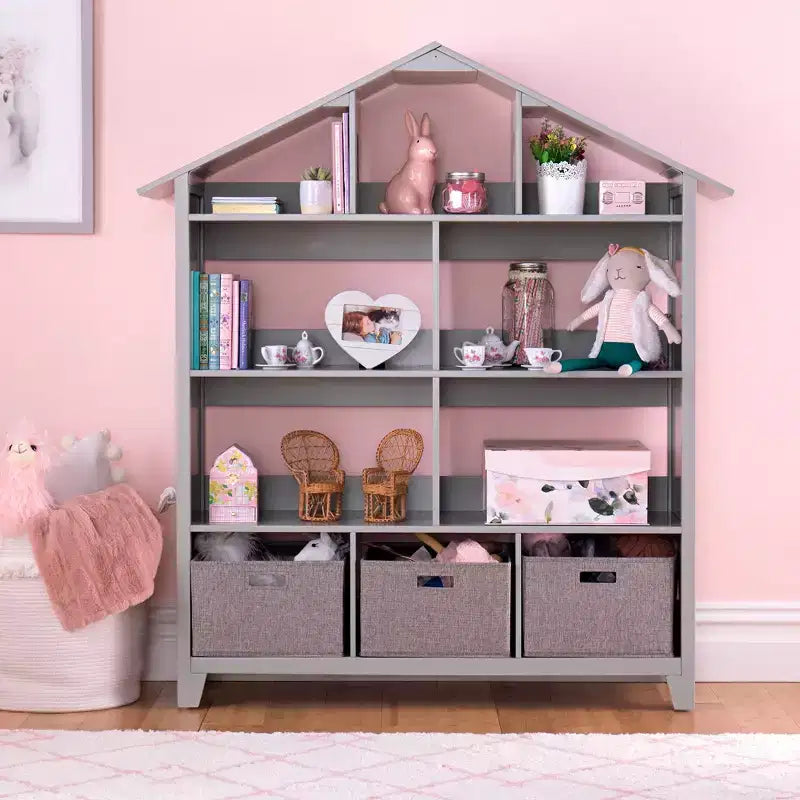 Martha Stewart Kids' Deluxe Dollhouse Bookshelf: Children's Wooden Bedroom Bookcase and Toy Organizer with Storage Bins