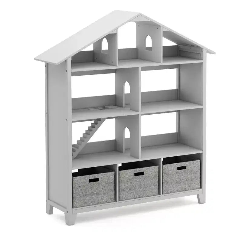 Martha Stewart Kids' Deluxe Dollhouse Bookshelf: Children's Wooden Bedroom Bookcase and Toy Organizer with Storage Bins