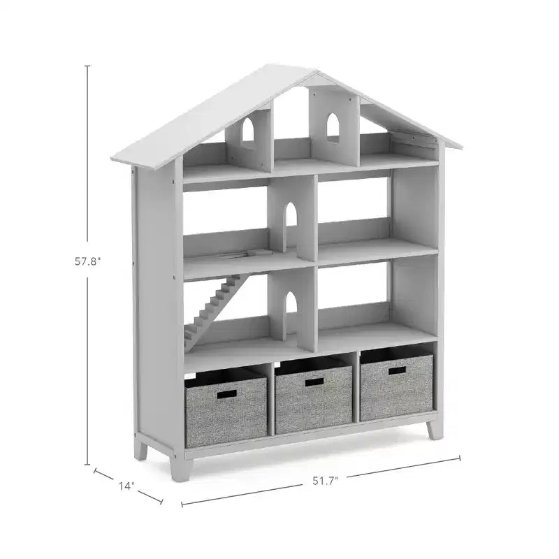 Martha Stewart Kids' Deluxe Dollhouse Bookshelf: Children's Wooden Bedroom Bookcase and Toy Organizer with Storage Bins