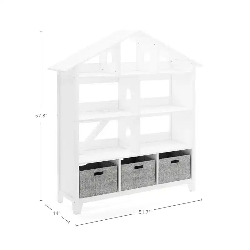 Martha Stewart Kids' Deluxe Dollhouse Bookshelf: Children's Wooden Bedroom Bookcase and Toy Organizer with Storage Bins