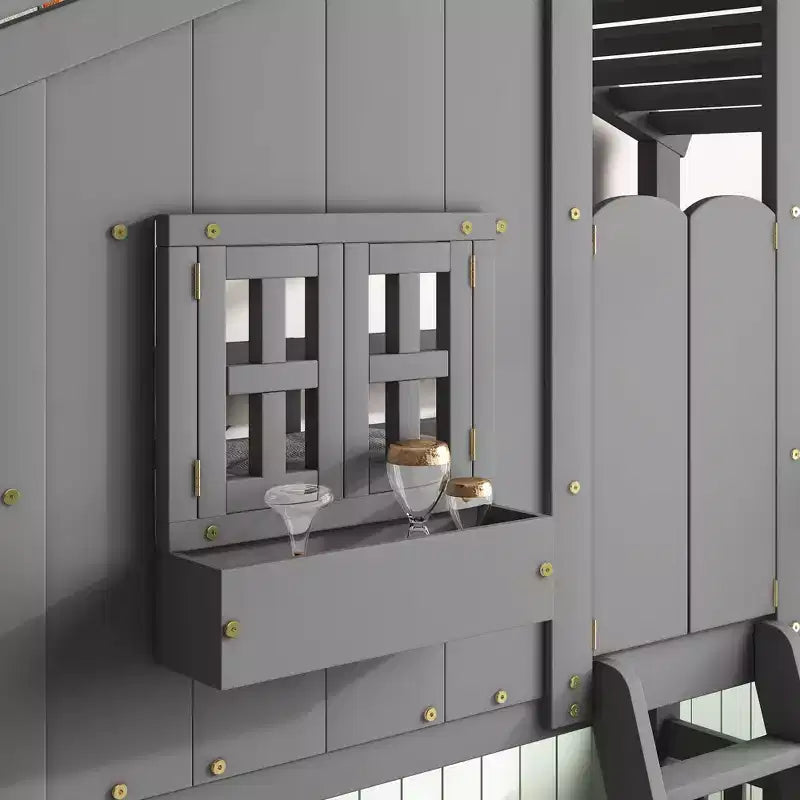 Twin over Twin Wood House Bunk Bed with Roof , Window, Safety Guardrails and Ladder-ModernLuxe