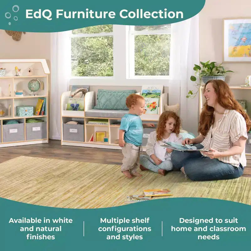 Guidecraft EdQ Reading Nook: Wooden Kids' Furniture for Book Storage with Bins and Cushioned Seat, Reading Bench Bookshelf