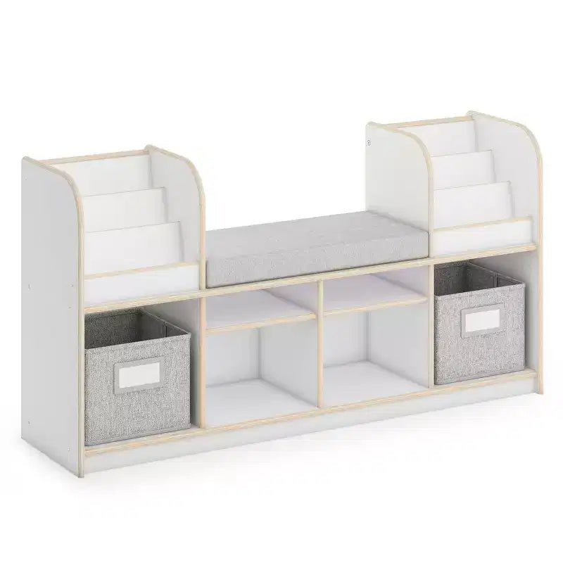 Guidecraft EdQ Reading Nook: Wooden Kids' Furniture for Book Storage with Bins and Cushioned Seat, Reading Bench Bookshelf