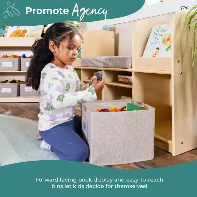 Guidecraft EdQ Reading Nook: Wooden Kids' Furniture for Book Storage with Bins and Cushioned Seat, Reading Bench Bookshelf