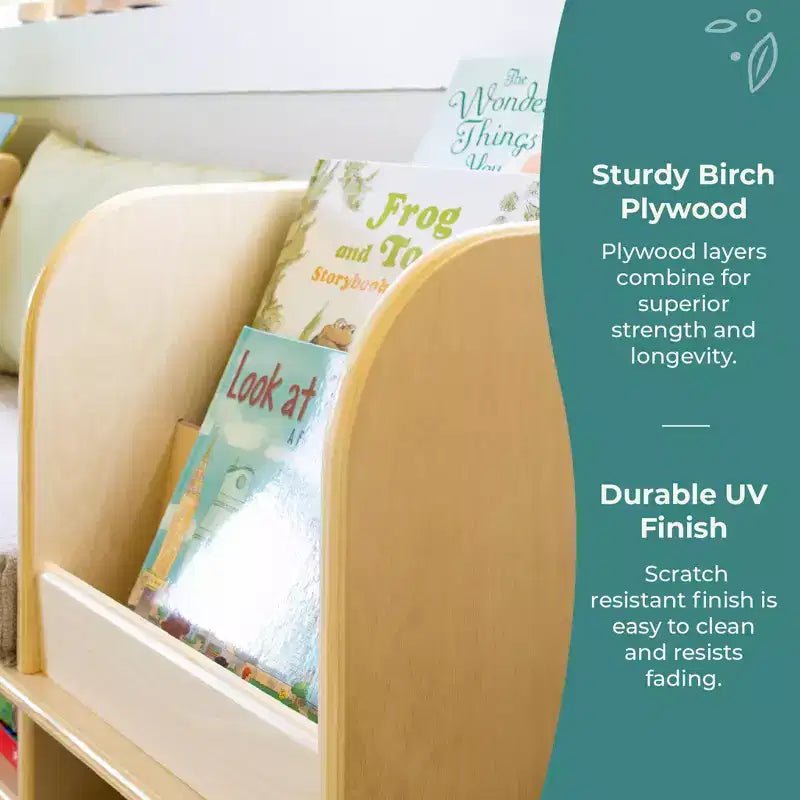 Guidecraft EdQ Reading Nook: Wooden Kids' Furniture for Book Storage with Bins and Cushioned Seat, Reading Bench Bookshelf