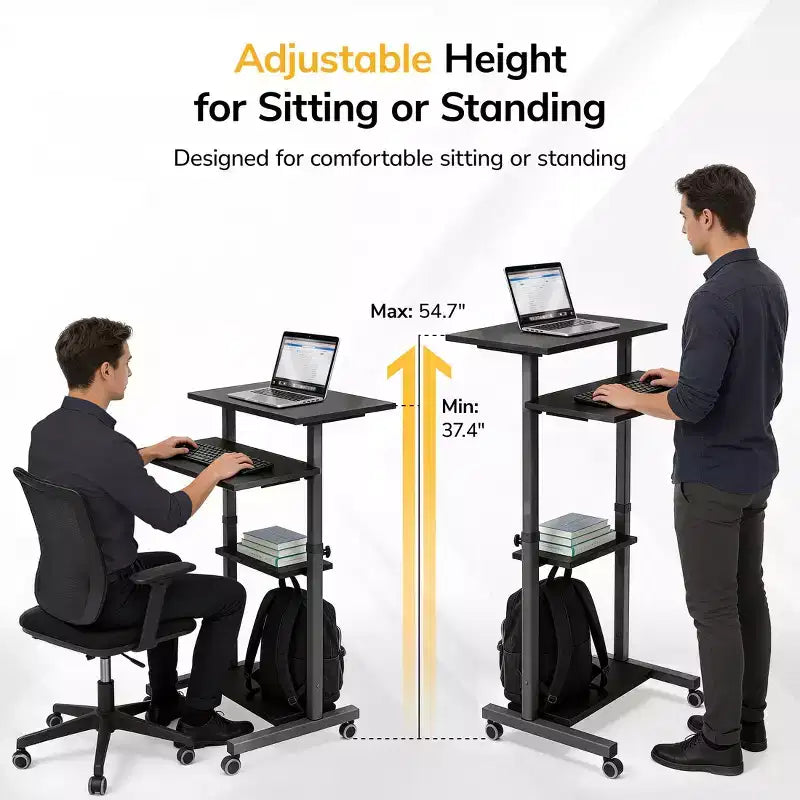 Mount-It! Height Adjustable Mobile Standing Desk & Computer Work Station with Locking Wheels - Grey