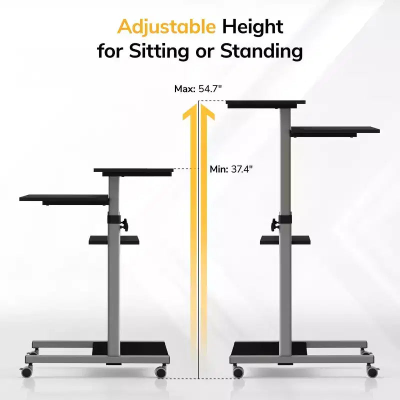 Mount-It! Height Adjustable Mobile Standing Desk & Computer Work Station with Locking Wheels - Grey