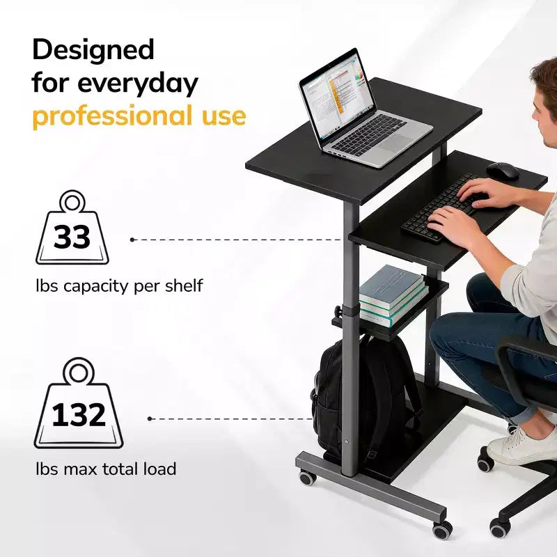 Mount-It! Height Adjustable Mobile Standing Desk & Computer Work Station with Locking Wheels - Grey