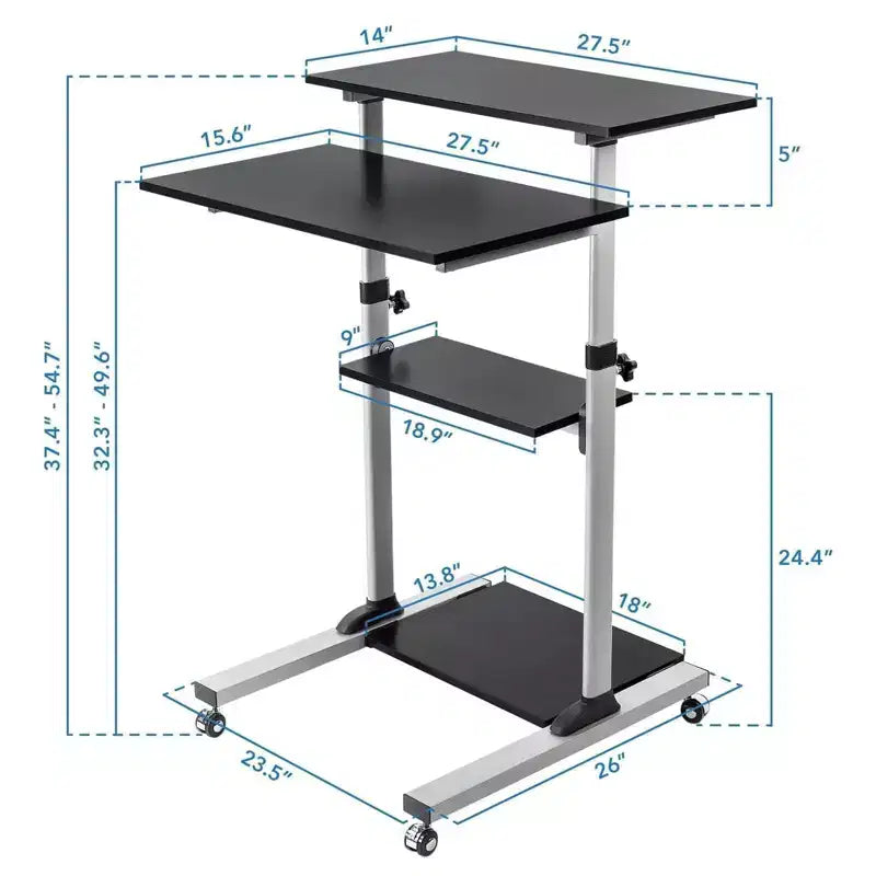 Mount-It! Height Adjustable Mobile Standing Desk & Computer Work Station with Locking Wheels - Grey