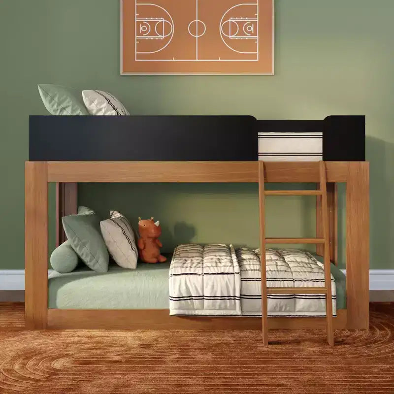 Max & Lily Solid Wood Bunk Bed, Mid-Century Modern Twin over Twin Bunk Beds for Kids
