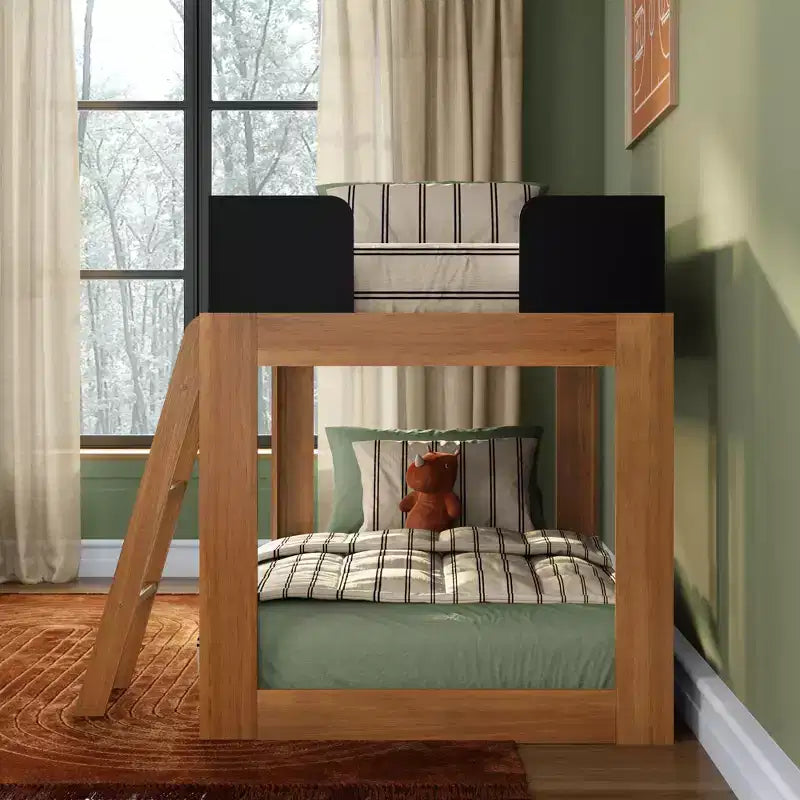 Max & Lily Solid Wood Bunk Bed, Mid-Century Modern Twin over Twin Bunk Beds for Kids