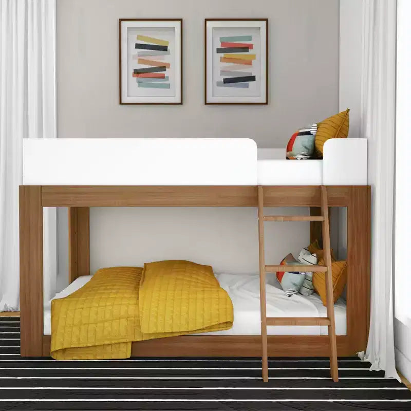 Max & Lily Solid Wood Bunk Bed, Mid-Century Modern Twin over Twin Bunk Beds for Kids