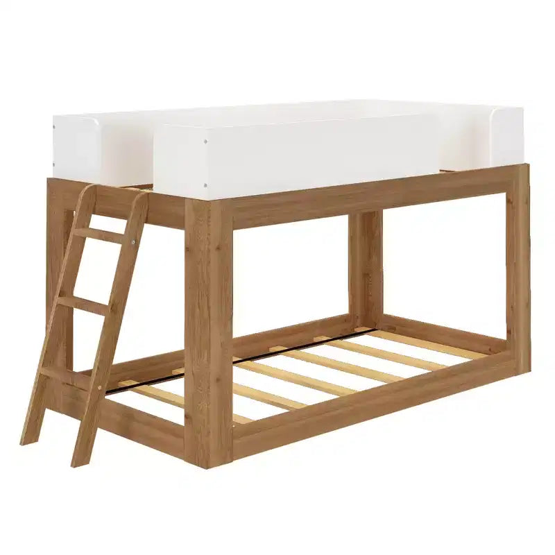 Max & Lily Solid Wood Bunk Bed, Mid-Century Modern Twin over Twin Bunk Beds for Kids