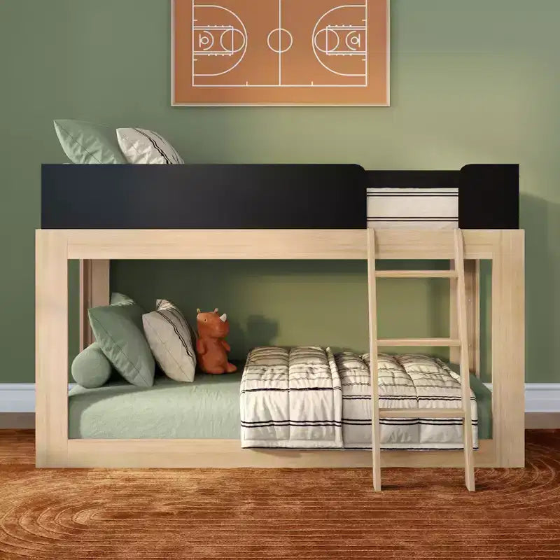 Max & Lily Solid Wood Bunk Bed, Mid-Century Modern Twin over Twin Bunk Beds for Kids