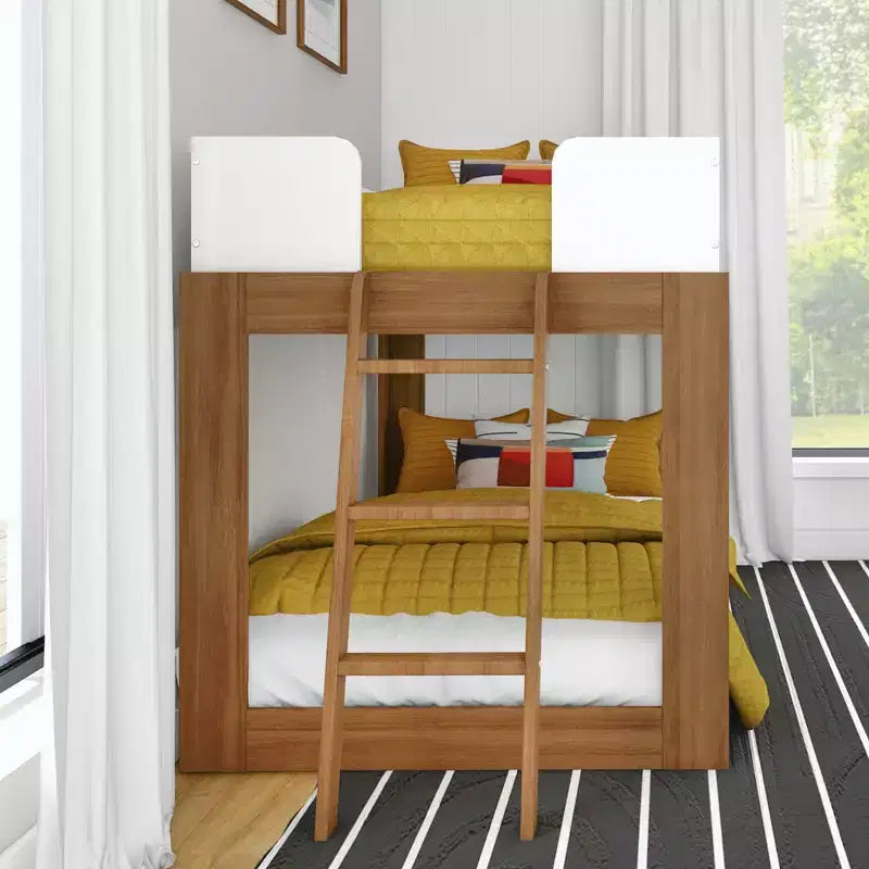Max & Lily Solid Wood Bunk Bed, Mid-Century Modern Twin over Twin Bunk Beds for Kids