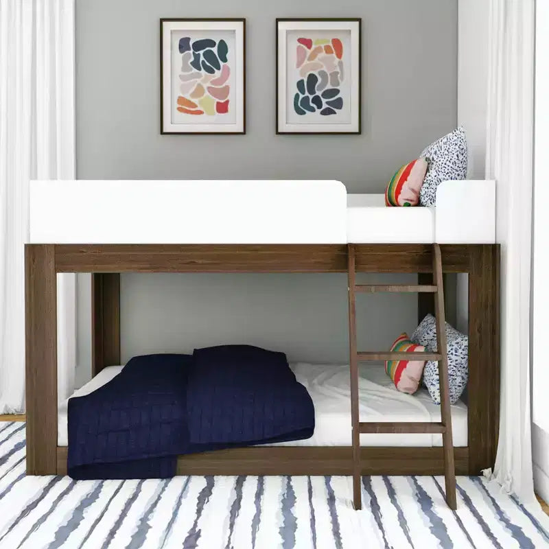 Max & Lily Solid Wood Bunk Bed, Mid-Century Modern Twin over Twin Bunk Beds for Kids