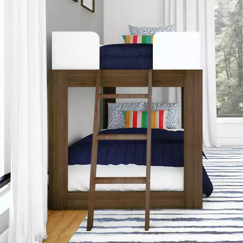 Max & Lily Solid Wood Bunk Bed, Mid-Century Modern Twin over Twin Bunk Beds for Kids