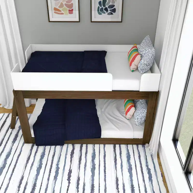 Max & Lily Solid Wood Bunk Bed, Mid-Century Modern Twin over Twin Bunk Beds for Kids