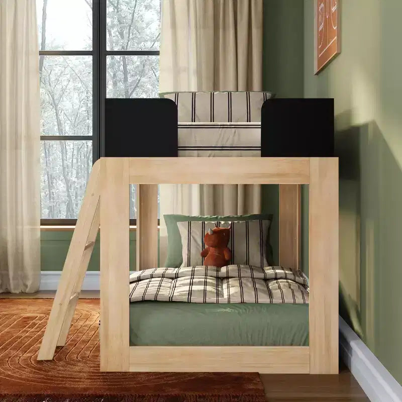 Max & Lily Solid Wood Bunk Bed, Mid-Century Modern Twin over Twin Bunk Beds for Kids