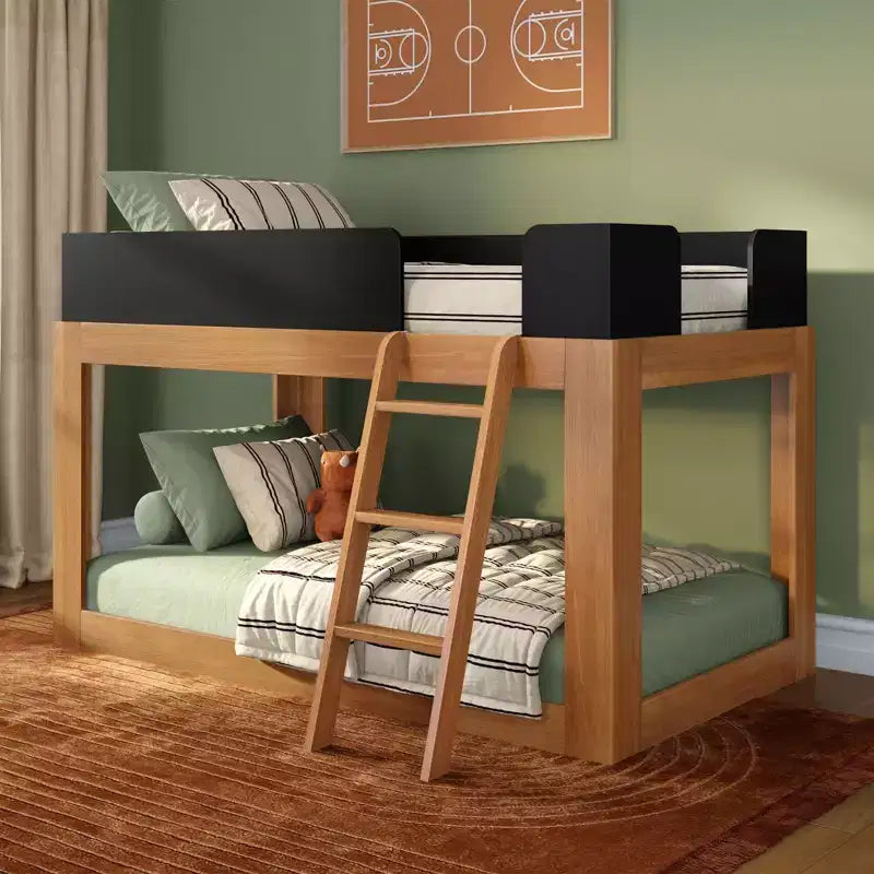 Max & Lily Solid Wood Bunk Bed, Mid-Century Modern Twin over Twin Bunk Beds for Kids
