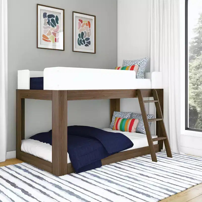 Max & Lily Solid Wood Bunk Bed, Mid-Century Modern Twin over Twin Bunk Beds for Kids