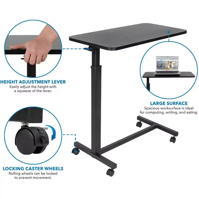 Mount-It! Height Adjustable Rolling Over Bed Table - Black