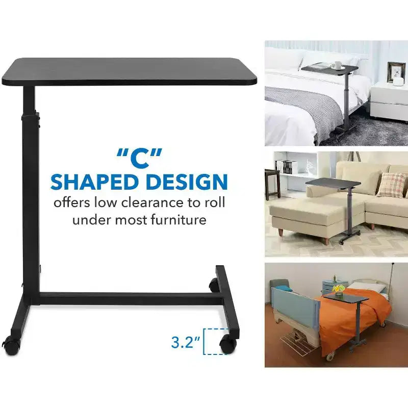 Mount-It! Height Adjustable Rolling Over Bed Table - Black
