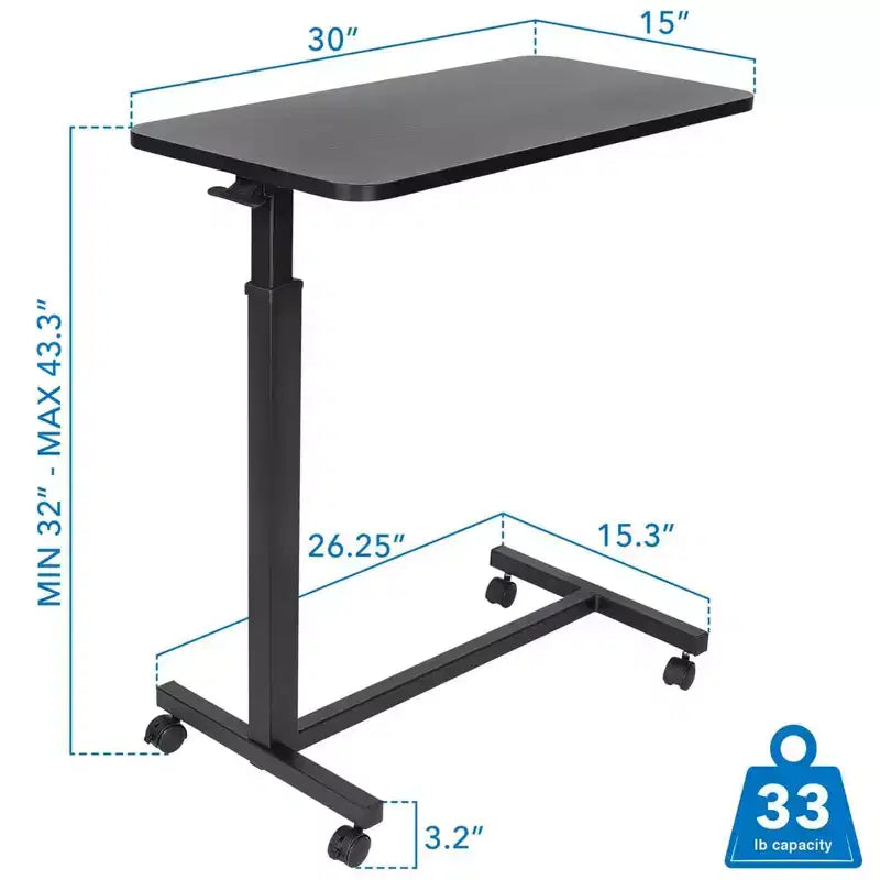 Mount-It! Height Adjustable Rolling Over Bed Table - Black